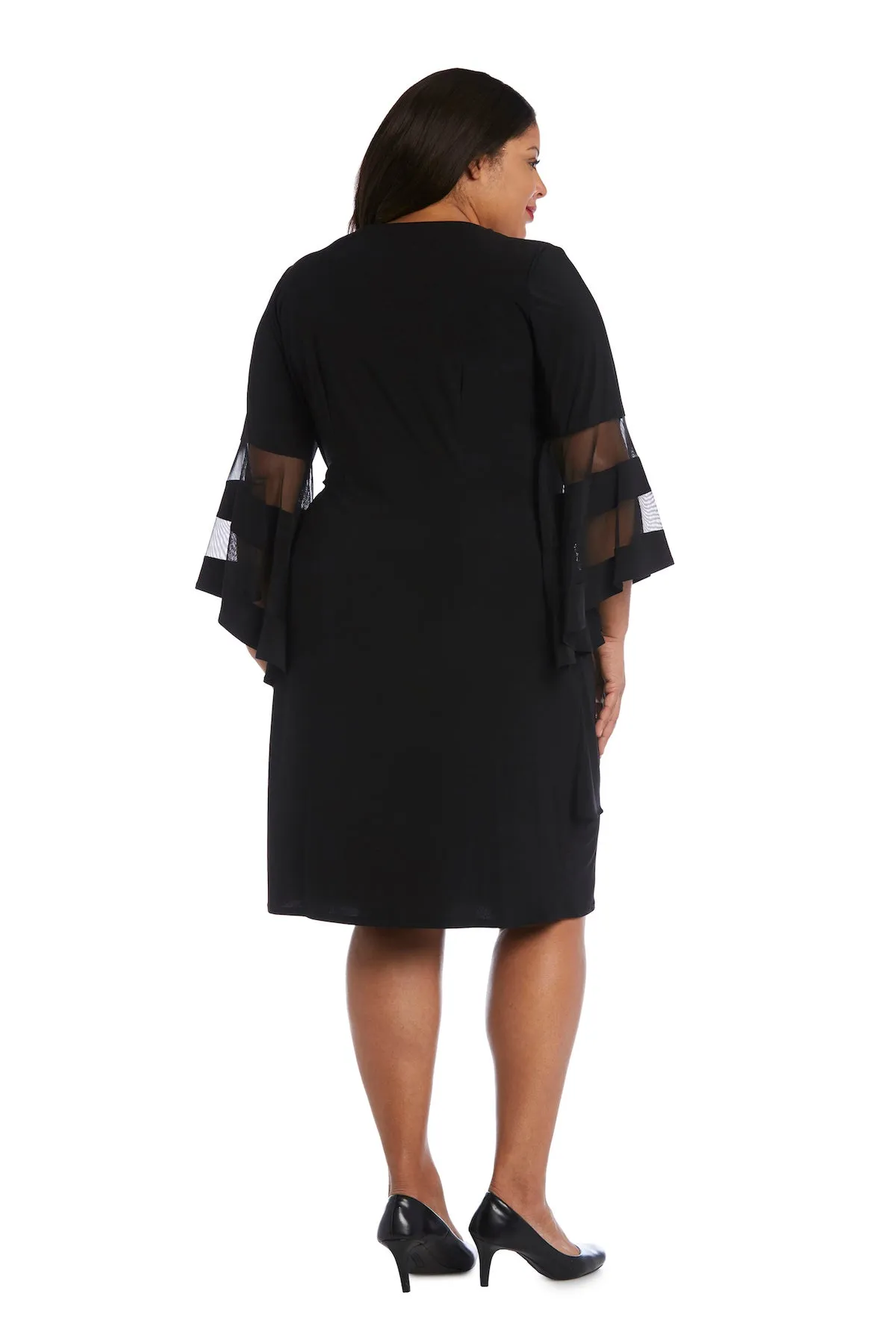 Women Plus Size Flattering Knee-Length Wraparound Dress with Bell-Sleeves