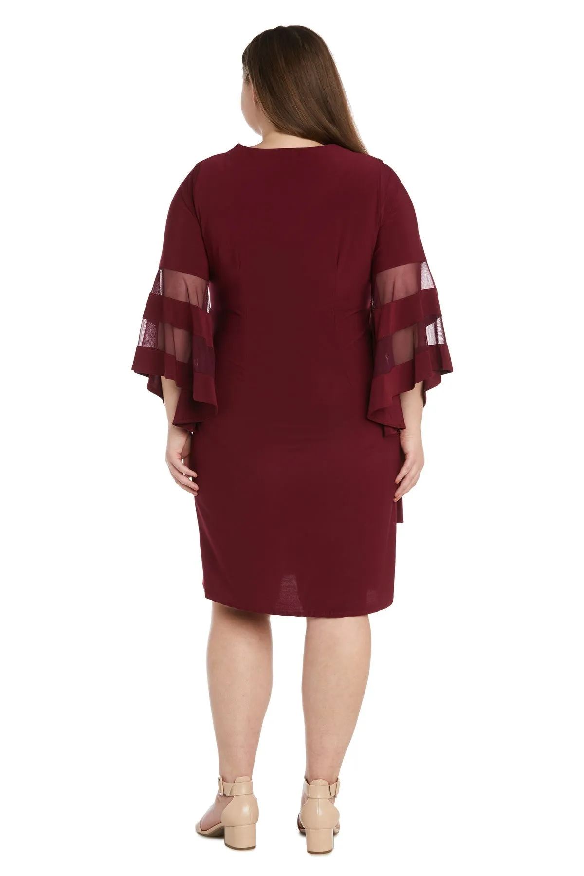 Women Plus Size Flattering Knee-Length Wraparound Dress with Bell-Sleeves