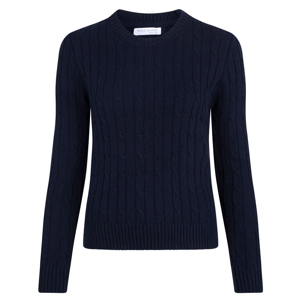 Womens 100% Cotton Crew Neck Cable Jumper