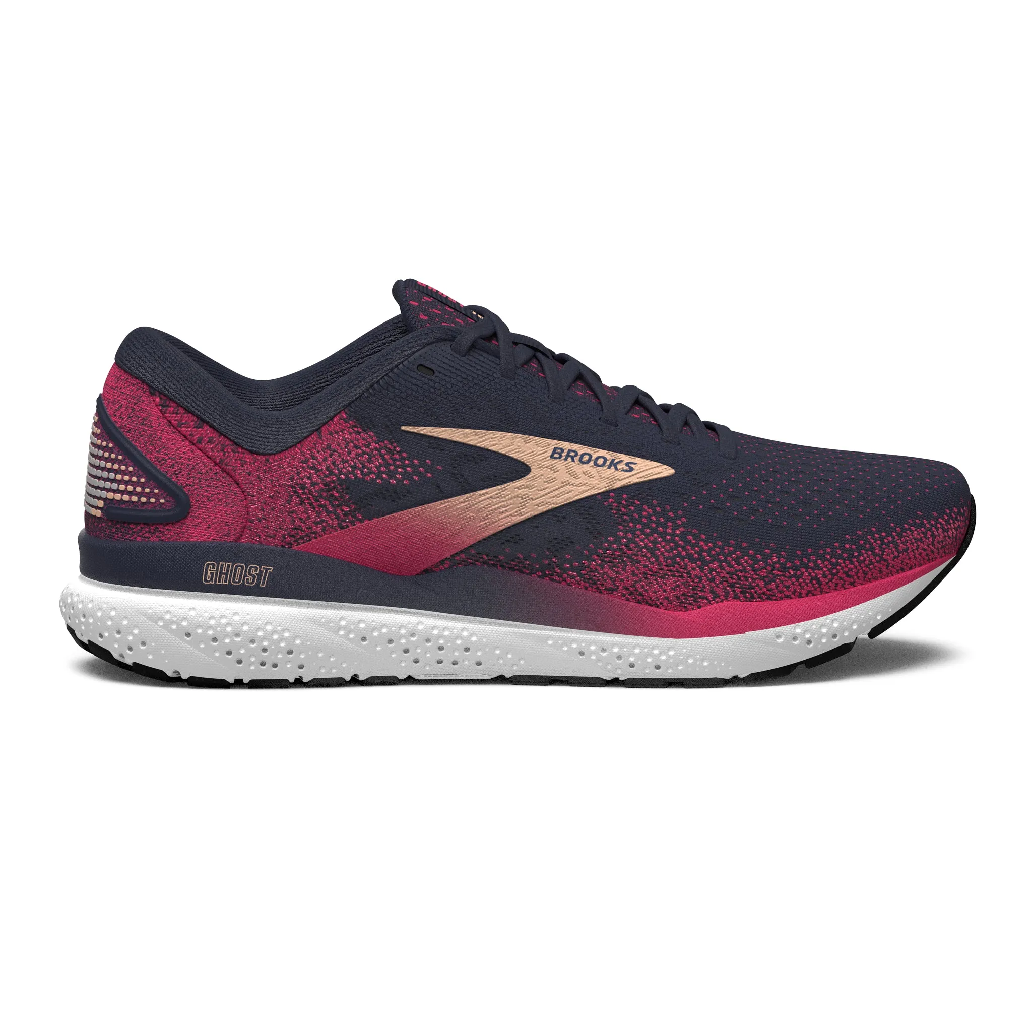 Women's Brooks Ghost 16 Road Running Shoe in Peacoat/Raspberry/Apricot