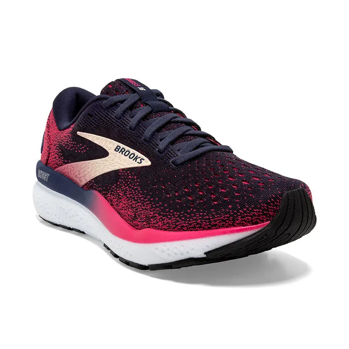 Women's Brooks Ghost 16 Wide 1204071D422 Color: Peacoat/Raspberry/Apricot