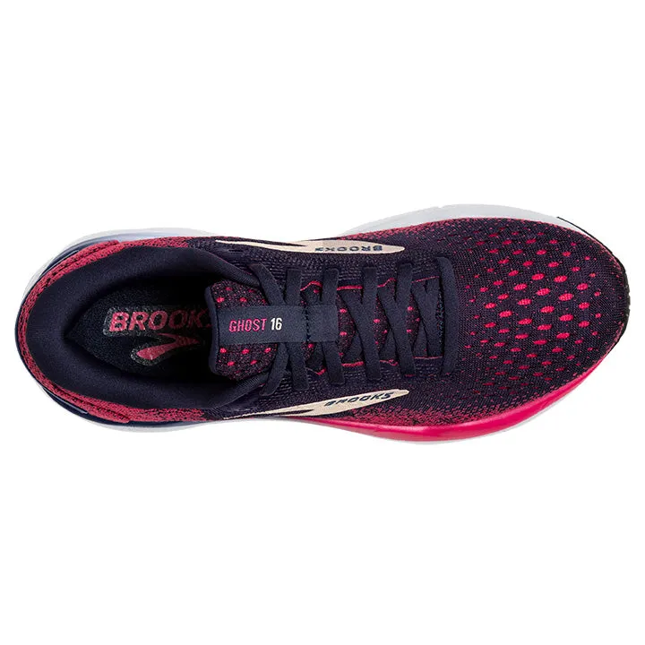 Women's Brooks Ghost 16 Wide 1204071D422 Color: Peacoat/Raspberry/Apricot