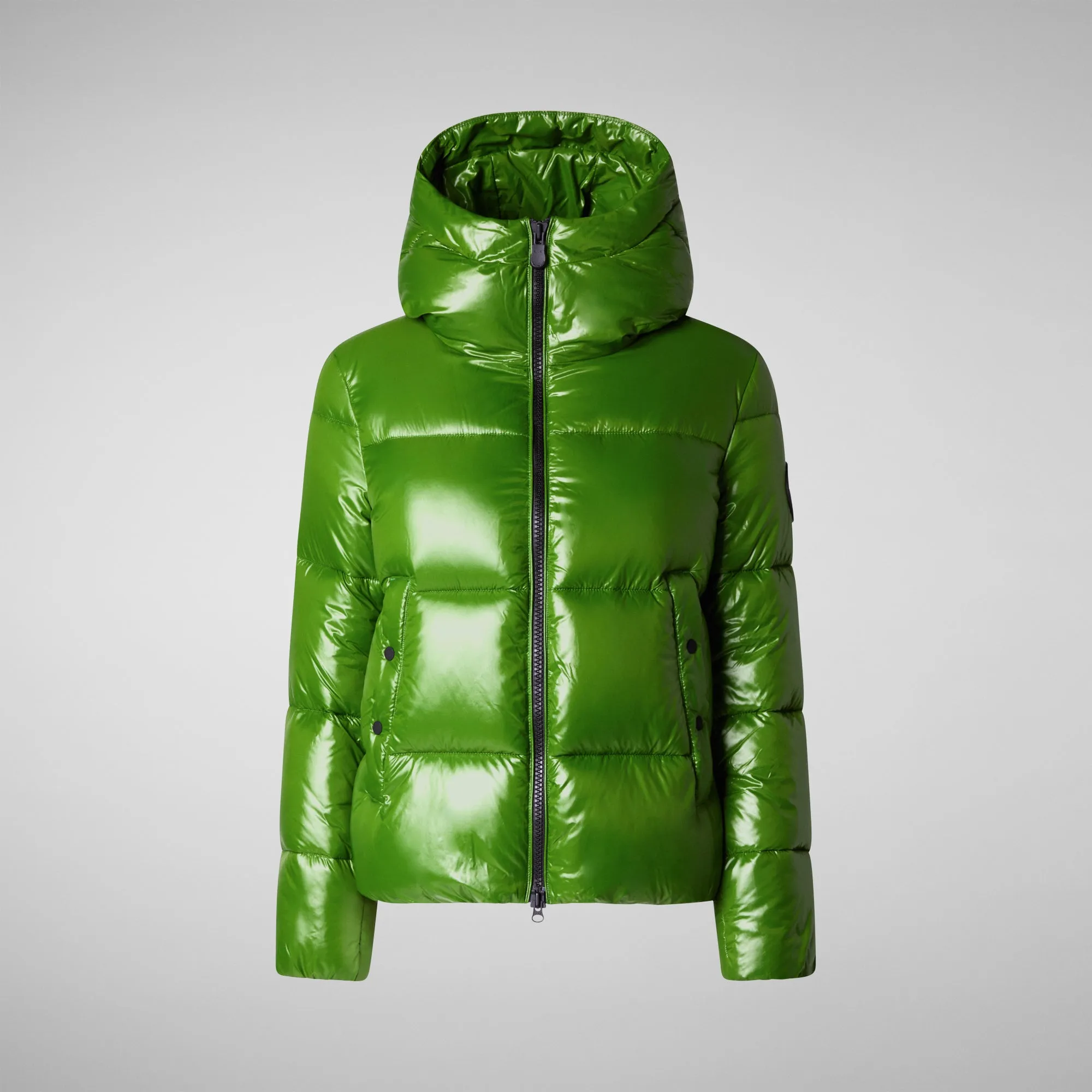 Women's Hooded Animal free Puffer Jacket Biddy in Grass Green