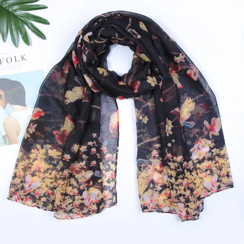 Women's Lightweight Blooming Floral Birds Scarf