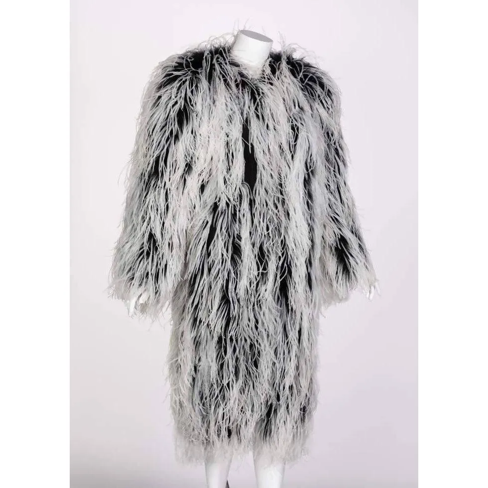 YVES SAINT LAURENT White & Black Ostrich Feather Coat | Size M/L