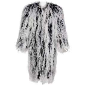 YVES SAINT LAURENT White & Black Ostrich Feather Coat | Size M/L