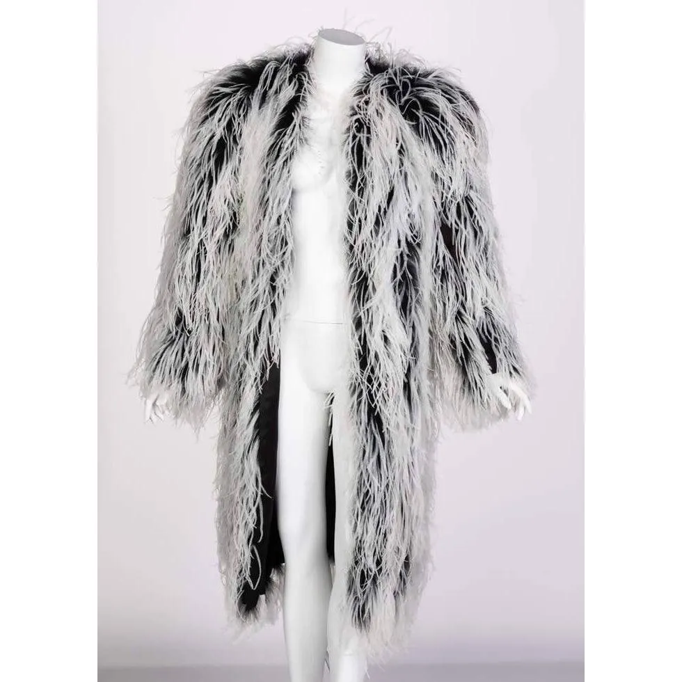 YVES SAINT LAURENT White & Black Ostrich Feather Coat | Size M/L